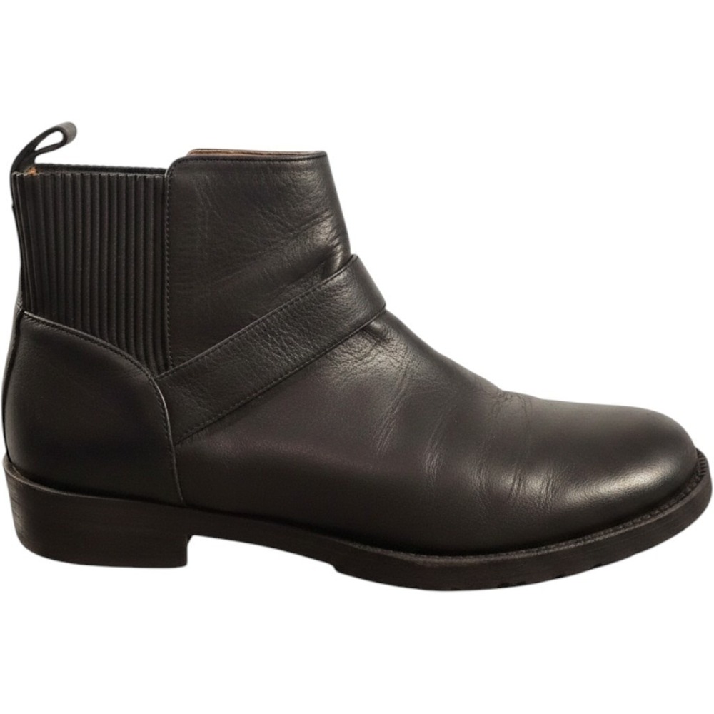 Vionic Boots Womens Size 10 Black Leather Mara Chelsea Ankle Buckle Lug Sole
